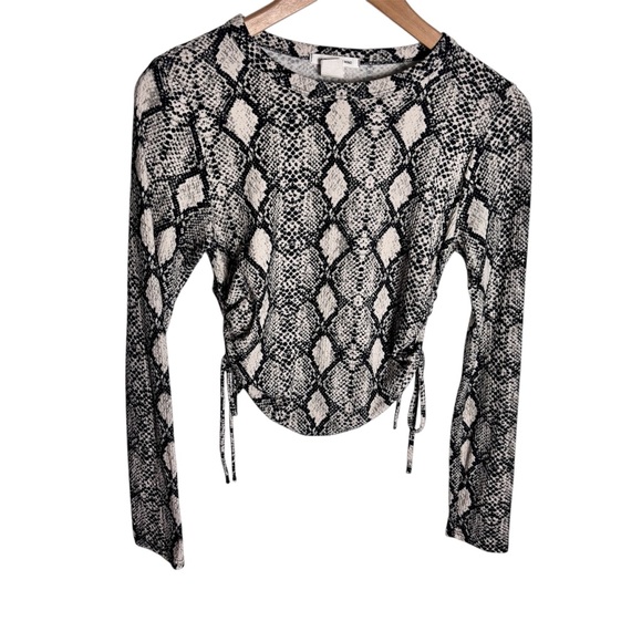 Caution To The Wind Tops - Snake Print Long Sleeve blouse with adjustable side ties  cool tones